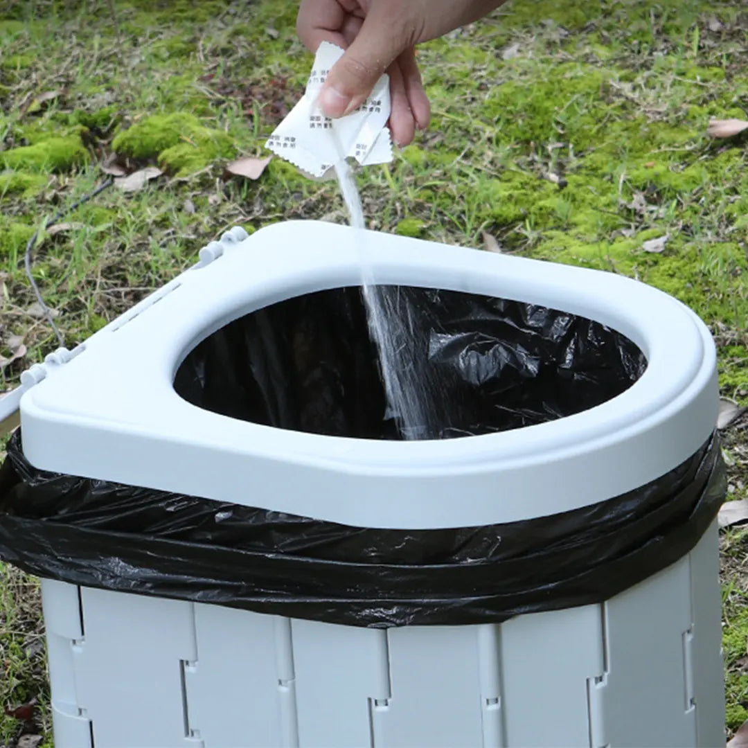 كرسي المرحاض المحمول والقابل للطي مع أكياس قمامة